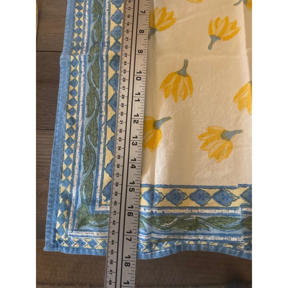Couleur Nature Paris Yellow Floral Blue Border Cotton Napkins Set of 4 19x19 - Picture 5 of 6